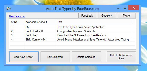 Screenshot of Auto Text Typer captured on a Windows 8 Computer
