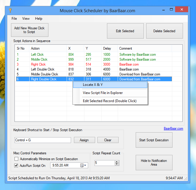 Screenshot of Mouse Click Scheduler captured on Windows 8 Computer